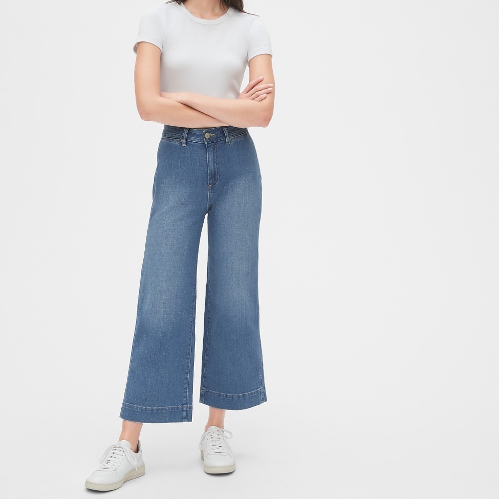 GAP High Rise Wide-Leg Crop Pants Medium Indigo NWT